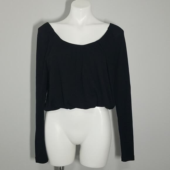 Free People Black Long Sleeve Thermal Crop Top - Picture 3 of 10